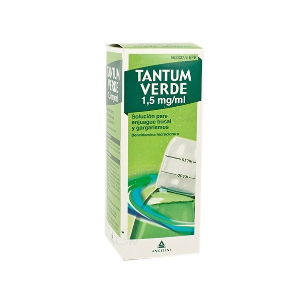 TANTUM VERDE 1,5 mg/ml SOLUCION PARA ENJUAGUE BUCAL Y GARGARISMOS, 1 frasco de 240 ml