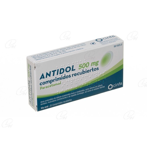 ANTIDOL  500 mg COMPRIMIDOS RECUBIERTOS, 20 comprimidos