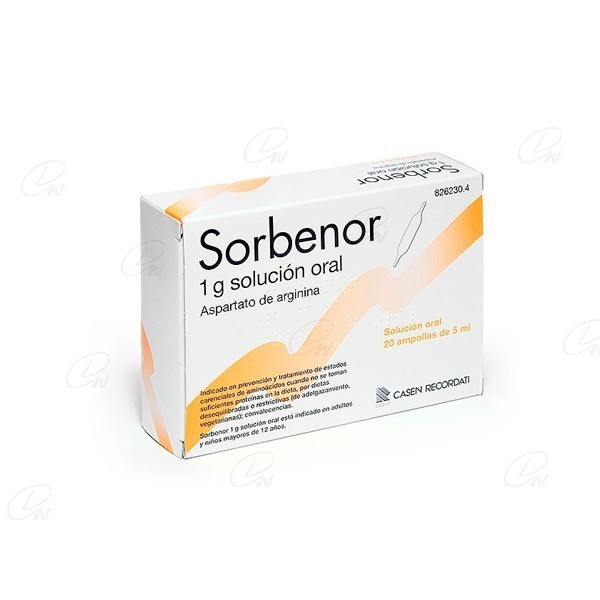 SORBENOR 1g SOLUCION ORAL, 20 ampollas bebibles de 5 ml