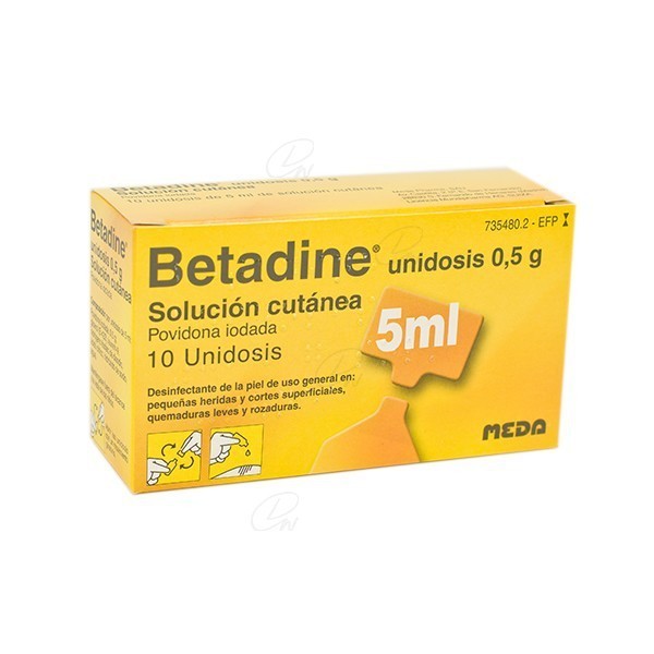 BETADINE UNIDOSIS 0,5 g SOLUCION CUTANEA, 10 envases...